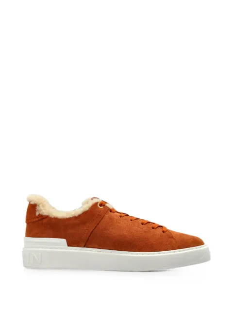 Balmain b-court shearling-trim sneakers Brown HM1VI288LSRG
