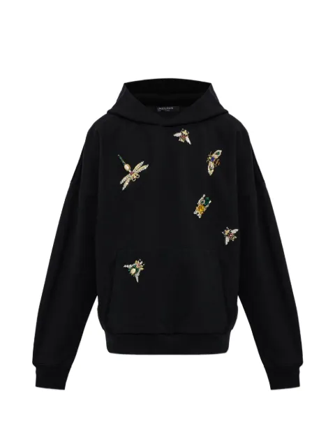 Balmain appliqué-embellished cotton hoodie Black HH1JT275PD58