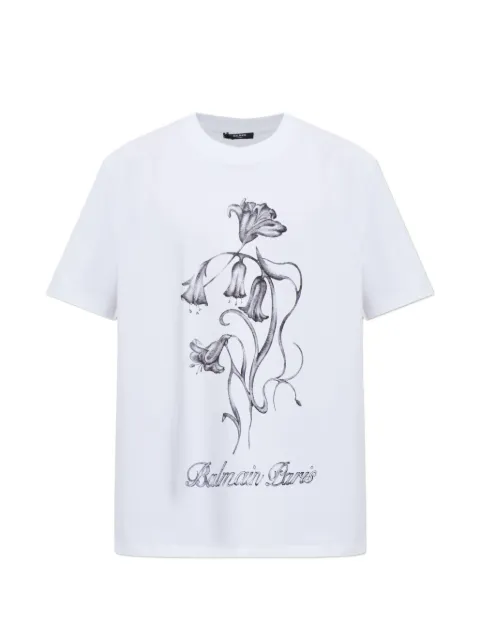 Balmain floral-print logo-print T-shirt White HH1EG000GF64