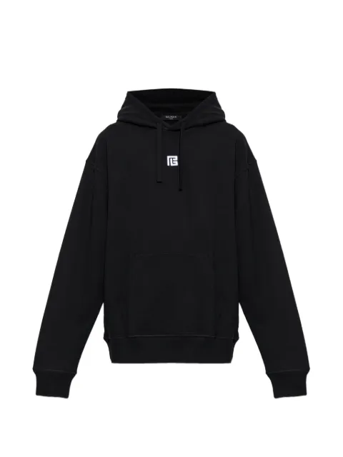 Balmain logo-embroidered drawstring hoodie Black HH1JR007BC87