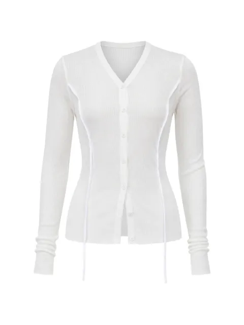 Masnada V-neck chiffon-insert cardigan White 8090CARDIGANCOS