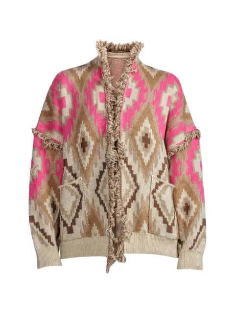 tensione in geometric-pattern fringed cardigan Neutrals P6HMG28A414