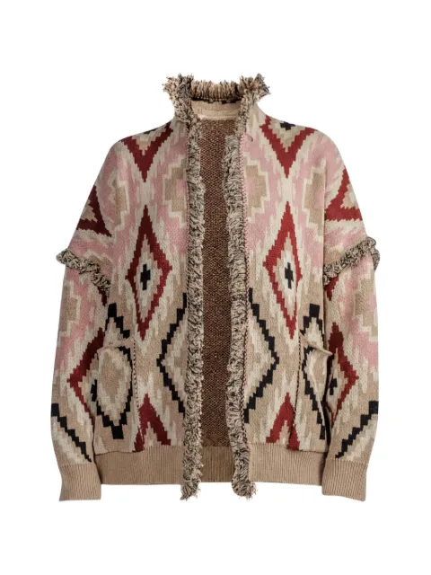 tensione in geometric-pattern fringed-trim cardigan Neutrals P6HMG28A414