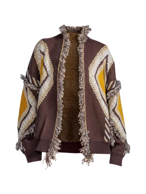 tensione in geometric-pattern fringed cardigan Brown P6HMG17A414