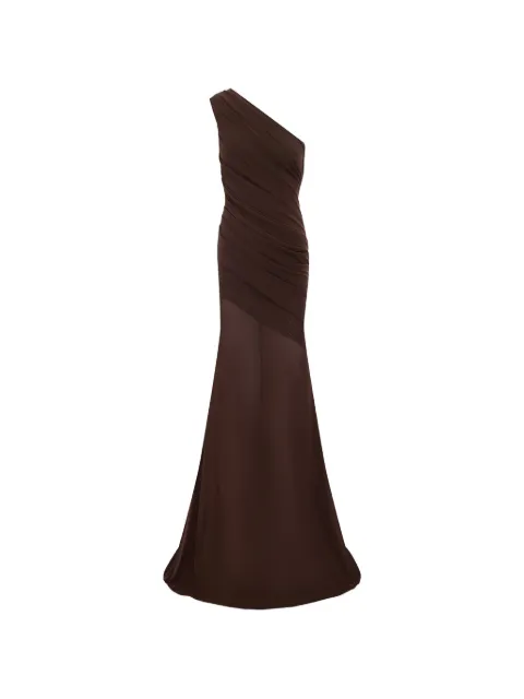 Alex Perry one-shoulder ruched gown Brown D1765