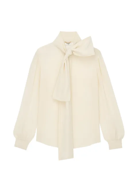 Saint Laurent Lavallière blouse in silk crepe de chine Neutrals A0020OY100W