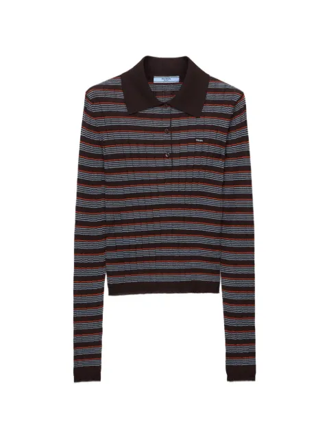 Prada striped cashmere and silk polo shirt Brown P24G3ASOOO6289