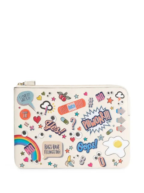 Anya Hindmarch All Over Stickers leather laptop case Neutrals 5050925198257