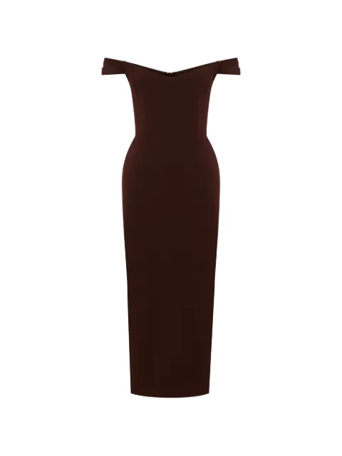 Alex Perry off-shoulder midi dress Brown D1749PF16