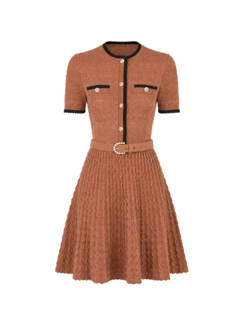 Self-Portrait brown pointelle knit mini dress Brown PF26916SBR