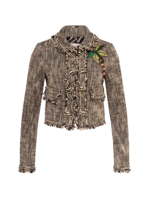 MAISON COMMON palm-embroidered tweed jacket Brown 7523718