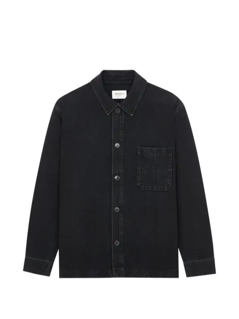 Saint Laurent Cassandre overshirt in cotton linen gabardine Black A007M4Y07YD