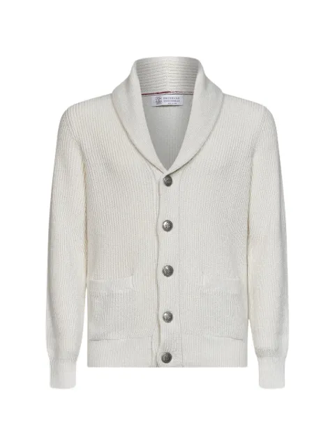Brunello Cucinelli ribbed-knit shawl-collar cardigan White MNI709706C2723