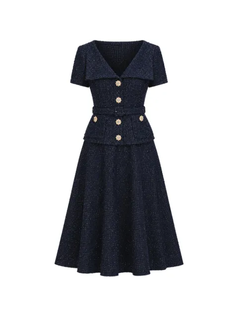 Self-Portrait navy boucle tailored midi dress Blue PF26911MN