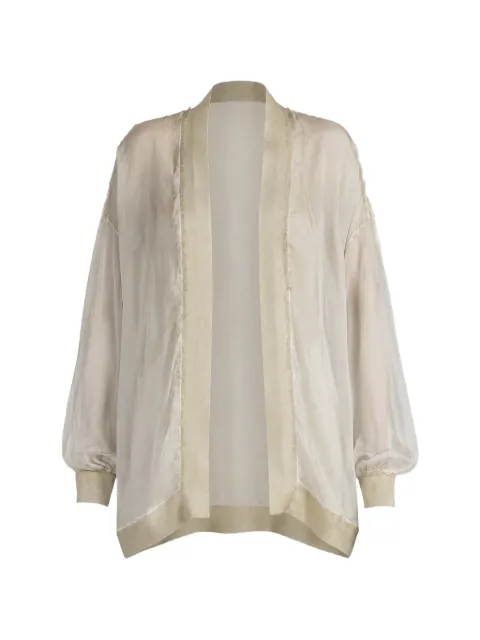 Avant Toi sheer-panelled frayed cardigan Neutrals 226SD1714PSFV