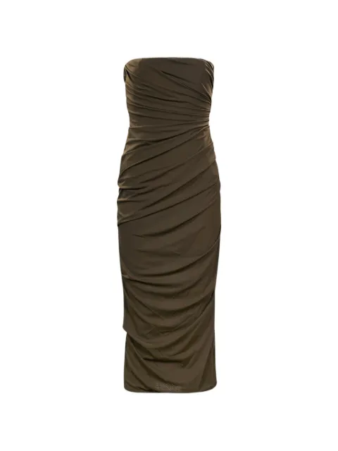 Alex Perry ruched strapless midi dress Green D1708DPSG