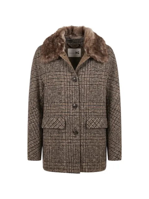 Manzoni 24 checked fur-collar coat Brown 26M1513BOUCS39NGER