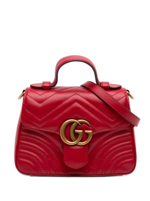 Gucci Pre-Owned 2016-2026 Mini GG Marmont Matelasse Leather Top Handle Bag satchel Red XHMJBSMZ4EAJM00G