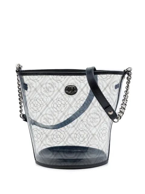 CHANEL Pre-Owned 2018 Medium PVC and Crumpled Calfskin Camellia Coco bucket bag Black UIHTEYI5PGX6A8GM