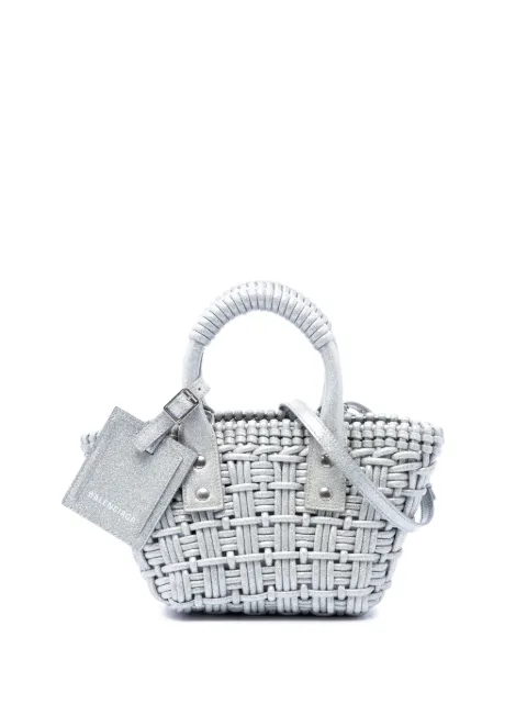 Balenciaga Pre-Owned 2022 Metallic Faux Leather Bistro Basket Bag XXS satchel Silver NA1GQUAXJCXQMNVJ