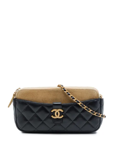 CHANEL Pre-Owned 2021-2026 CC Quilted Lambskin and Suede Double Zip Phone Holder With Chain crossbody bag Brown JEGRFAGCO9BSYCK0