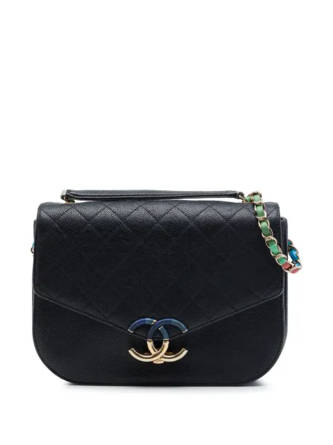 CHANEL Pre-Owned 2017-2018 Paris Cuba Medium Quilted Caviar Thread Around Flap satchel Black D045L25MSD2AZATC