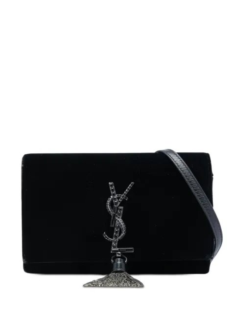 Saint Laurent Pre-Owned 2018 Velvet Crystal Monogram Kate Tassel Wallet on Chain crossbody bag Black 9GJPXSKE38HF49ZI