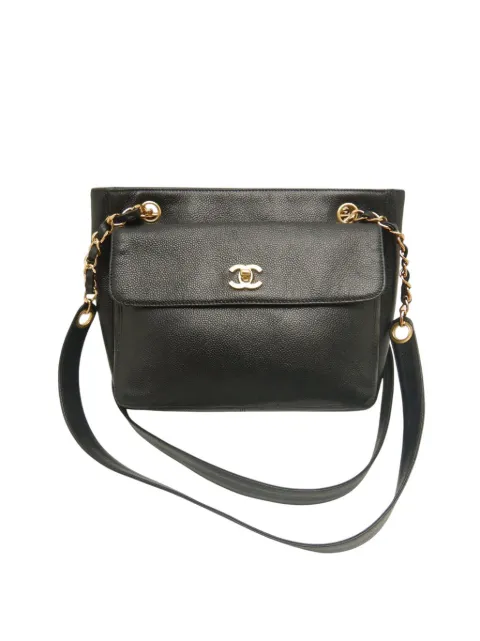 CHANEL Pre-Owned 1996-1997 CC Caviar Front Pocket Chain tote bag Black FULXOQLU1K2OFVXN