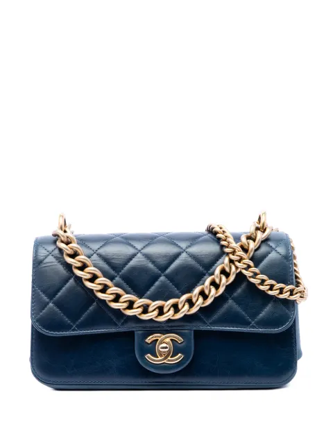 CHANEL Pre-Owned 2018-2019 Small Quilted Calfskin Straight Lined Flap satchel Blue 4JIXYKC9BTYQGBTV