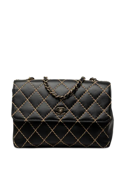 CHANEL Pre-Owned 2000-2002 Jumbo CC Quilted Lambskin Wild Stitch Flap shoulder bag Black PLQ8ZWKNUEAX0KYX