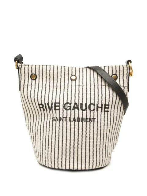 Saint Laurent Pre-Owned 2022 Striped Canvas Rive Gauche bucket bag White LHB4N8UP2NJH9GPE