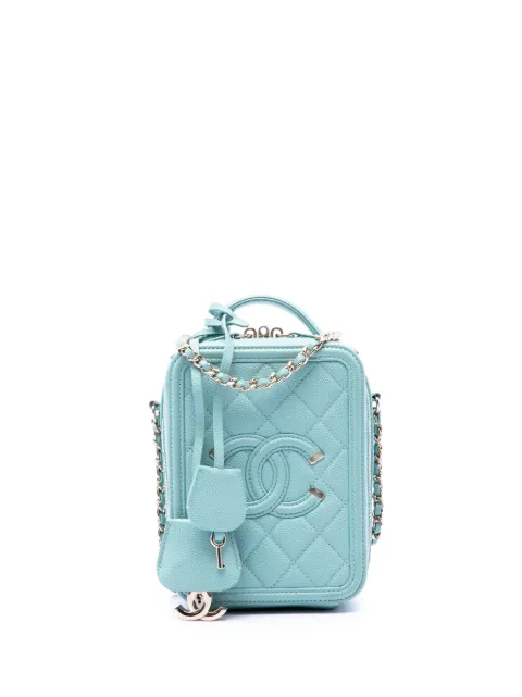CHANEL Pre-Owned 2019 Caviar CC Filigree Vertical Vanity Case satchel Blue CXF61RXYC3S2XJAX