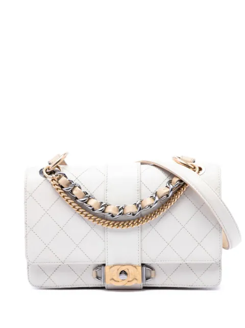 CHANEL Pre-Owned 2018-2019 CC Stitched Calfskin Chain Flap satchel White 4AS0C5TPA5HZM3Y1