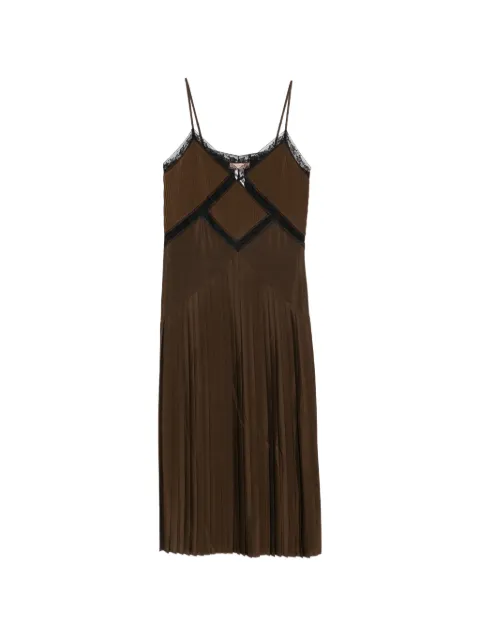 TWINSET lace-trim pleated midi dress Brown 262TP2060
