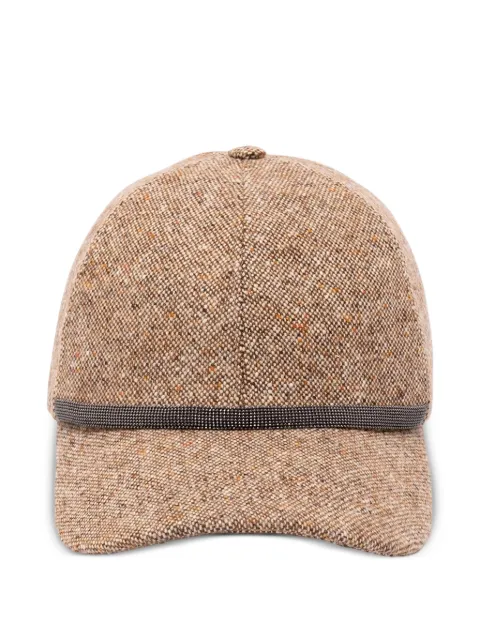 Brunello Cucinelli monili-embellished tweed baseball cap Brown MCAP90218C016