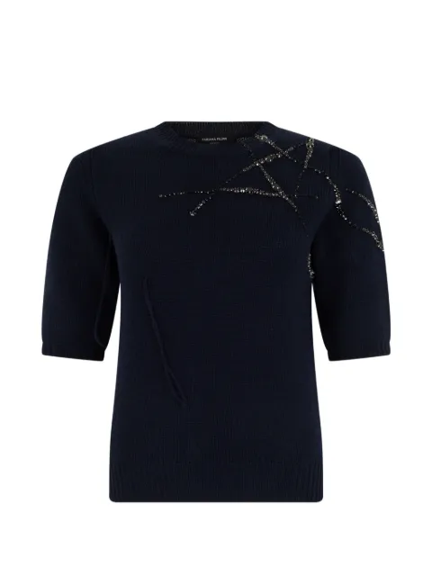 Fabiana Filippi Gauze bead-embellished short-sleeve sweater Blue MAD216F490M287