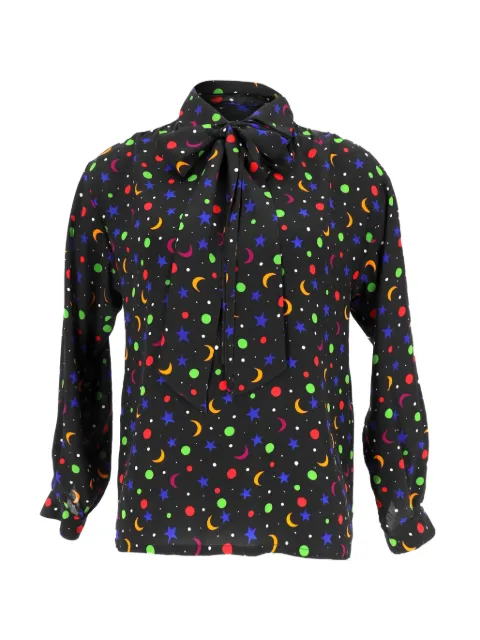 Saint Laurent Pre-Owned 1979 Cosmic Print pussy-bow blouse Black RFCPUUSCL754844W