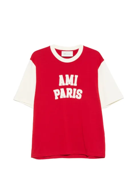 AMI Paris logo-print colour-block T-shirt Red UTS418DJE0272A202