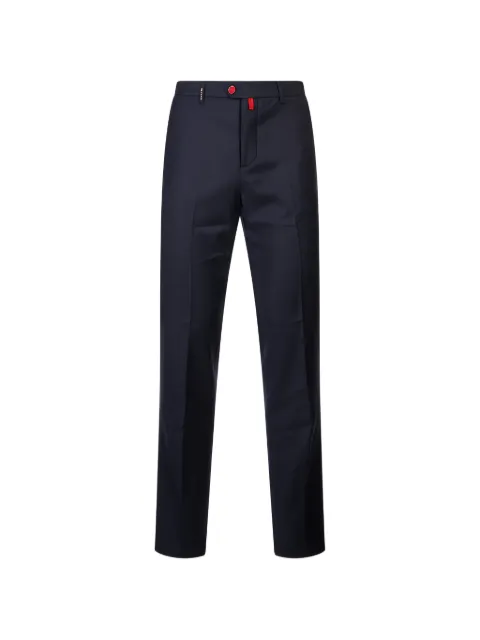 Kiton logo-patch straight-leg trousers Blue UFPPERK0133L