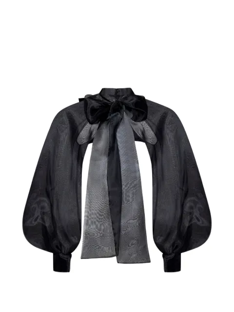 ROOM76 lavallière puff-sleeve blouse Black FRAS26223SAM