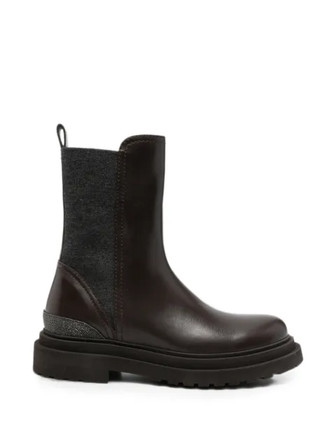Brunello Cucinelli Monili-embellished leather ankle boots Brown MZOLG3307C8279