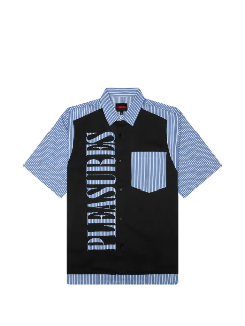 Pleasures logo-print striped shirt Blue P26SU018BLUE