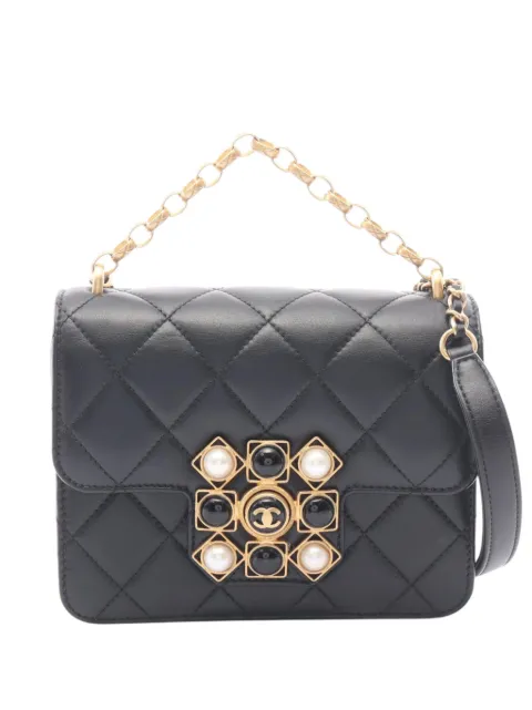 CHANEL Pre-Owned 2020 Quilted Lambskin Onyx Pearl Flap satchel Black CJZEEBU166KPUD08