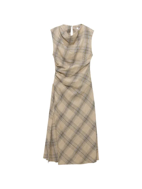 SIMKHAI Burke draped plaid midi dress Neutrals 2261181PS