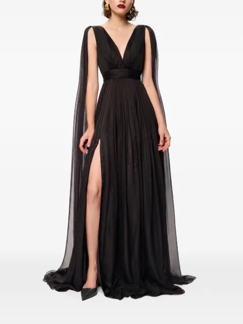 FRAMBOISE Yamina cape-style maxi dress Black YAMINA