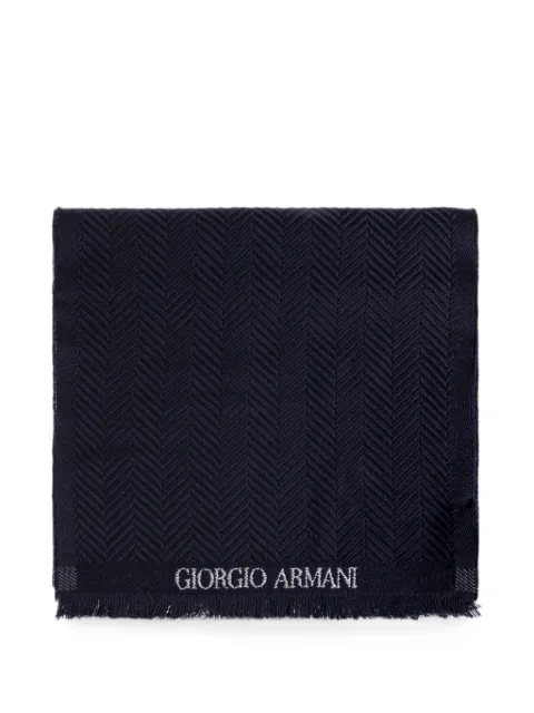 Giorgio Armani herringbone-pattern wool scarf Blue GM004125AF28885