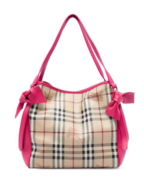 Burberry Pre-Owned 2000-2017 Small Haymarket Check Coated Canvas and Calfskin Canterbury Bow tote bag Neutrals ZSNQMQW5YSE958EO