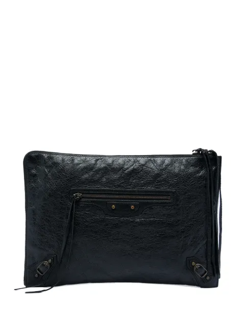 Balenciaga Pre-Owned 2016 Lambskin Motocross Classic Flat clutch bag Black 5MKDIGHSI9R6Z6HW