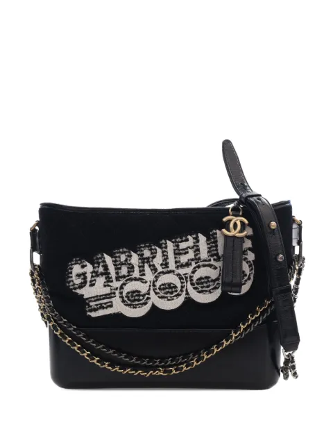 CHANEL Pre-Owned 2017-2018 Medium Wool Coco Embroidered Gabrielle Hobo crossbody bag Black M9TSF8KS9W7Y7XB8