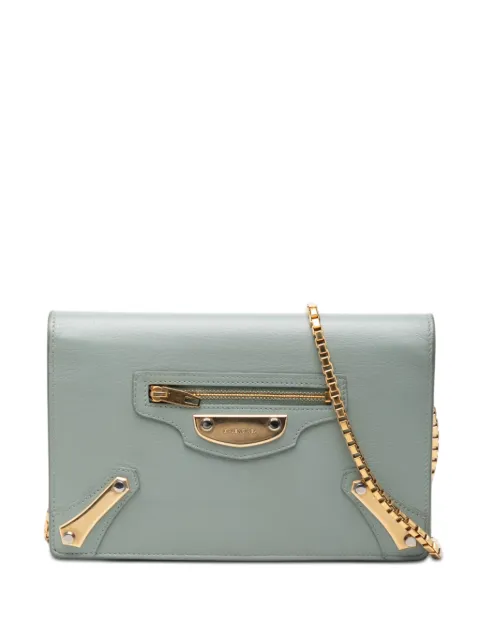 Balenciaga Pre-Owned 2016 Goatskin Motocross Metallic Edge Wallet on Chain crossbody bag Green LXW4ALZ3CL07TUAW